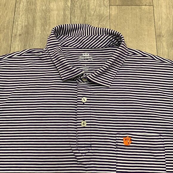 Mens Peter Millar Golf Polo Striped Performance Shirt - Picture 4 of 7